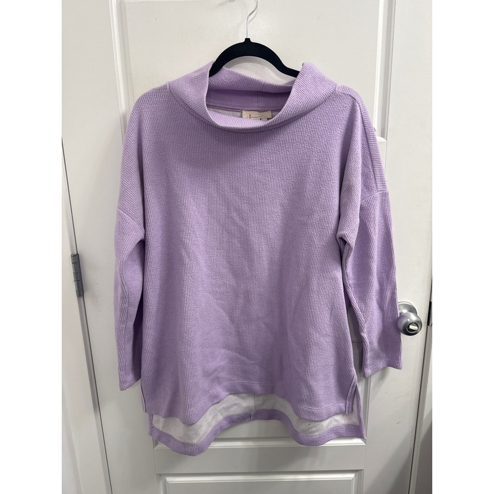 Anthropologie Lavender‎ Ribbed Funnel Neck Tunic Sweater Purple Long Sleeve Med